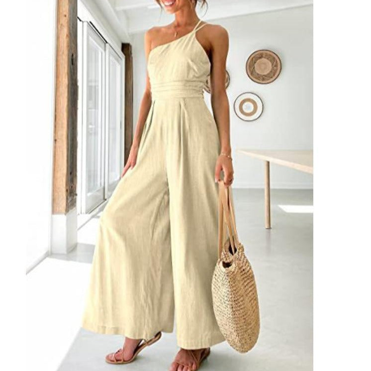 Women Camisole Waist Wide leg Lenin Jumpsuit