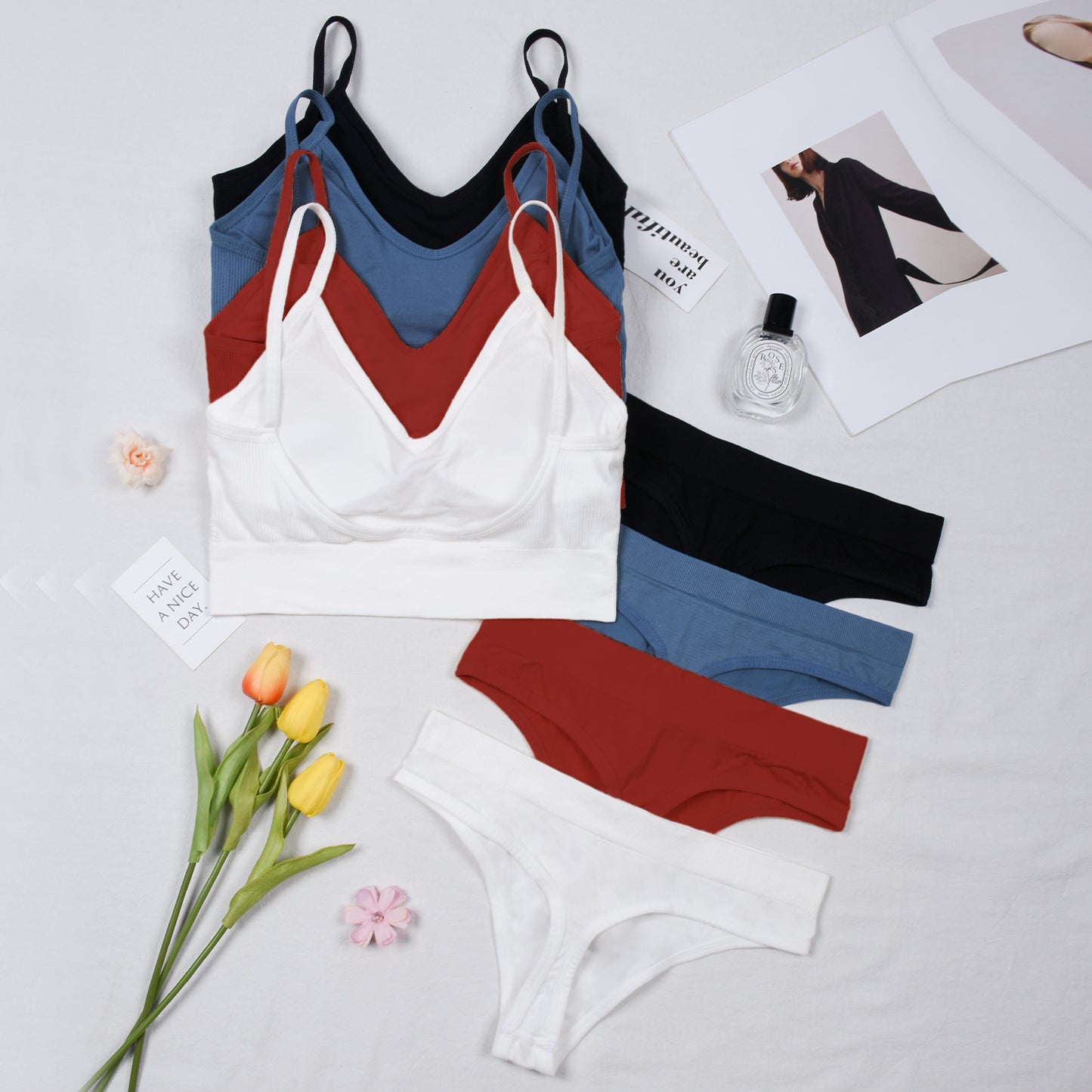 Summer Stretchy Breathable Bralette & Thong Pack of 4