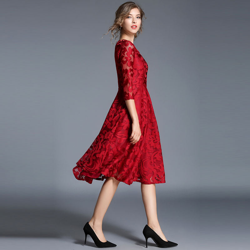 Spring Fashion Luxury Elegant Slim Ladies Party Dress Women Casual Lace Dresses