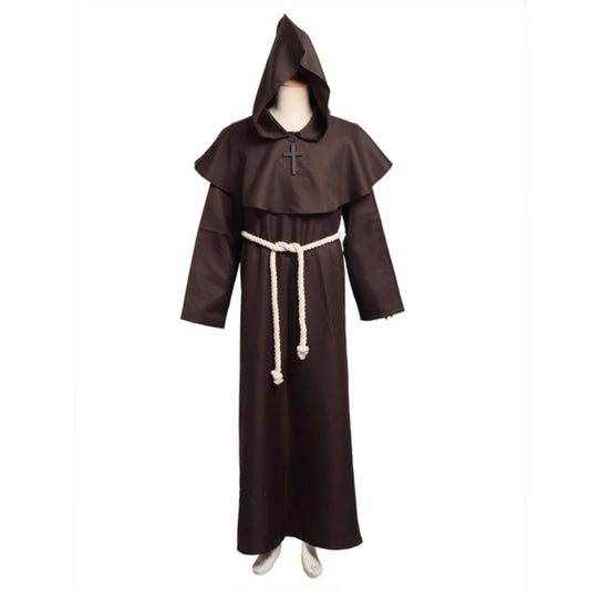 Unisex Vintage Renaissance Monk Cosplay Cowl Friar Priest Halloween Hooded Robe Dress