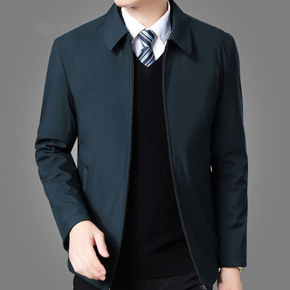 Mens Turn Down Collar Side Zipper Pocket Jacket