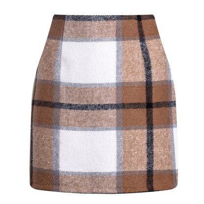 Women's high waisted plaid pencil wool mini skirt