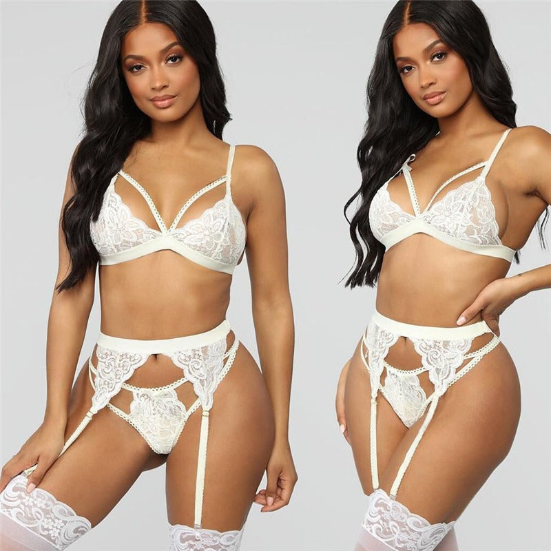 New Women's Lace Three Piece Lingerie Set