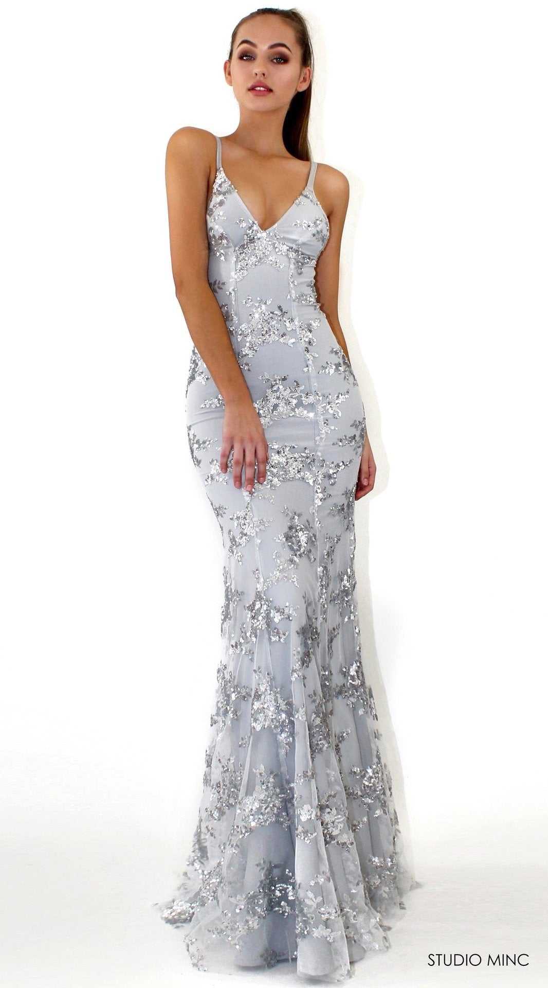 Women's V-neck backless sequin lace up dress