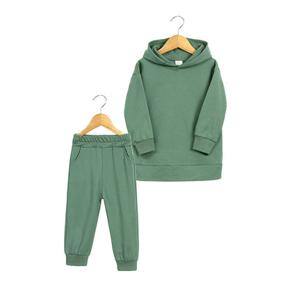 Thickened Autumn And Winter Clothing Children's Sports Suit Casual Pullover Hooded Sweater Trousers Two-Piece Set