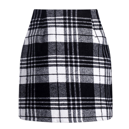 Women's high waisted plaid pencil wool mini skirt