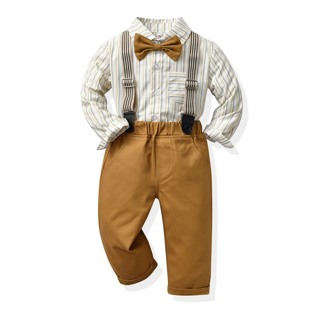 Boys' Suit Long Sleeve Suspenders Cotton Shirt set