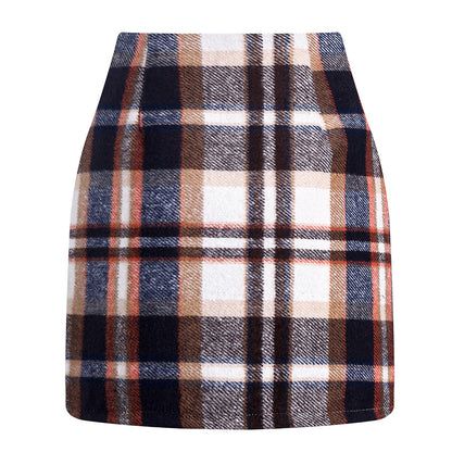 Women's high waisted plaid pencil wool mini skirt