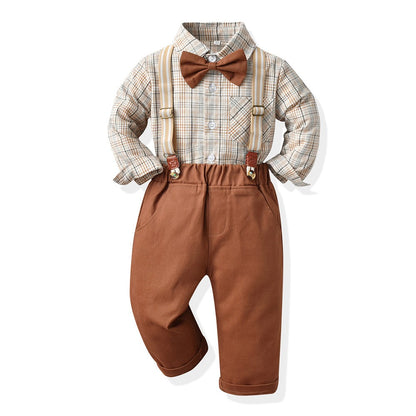 Boys' Suit Long Sleeve Suspenders Cotton Shirt set