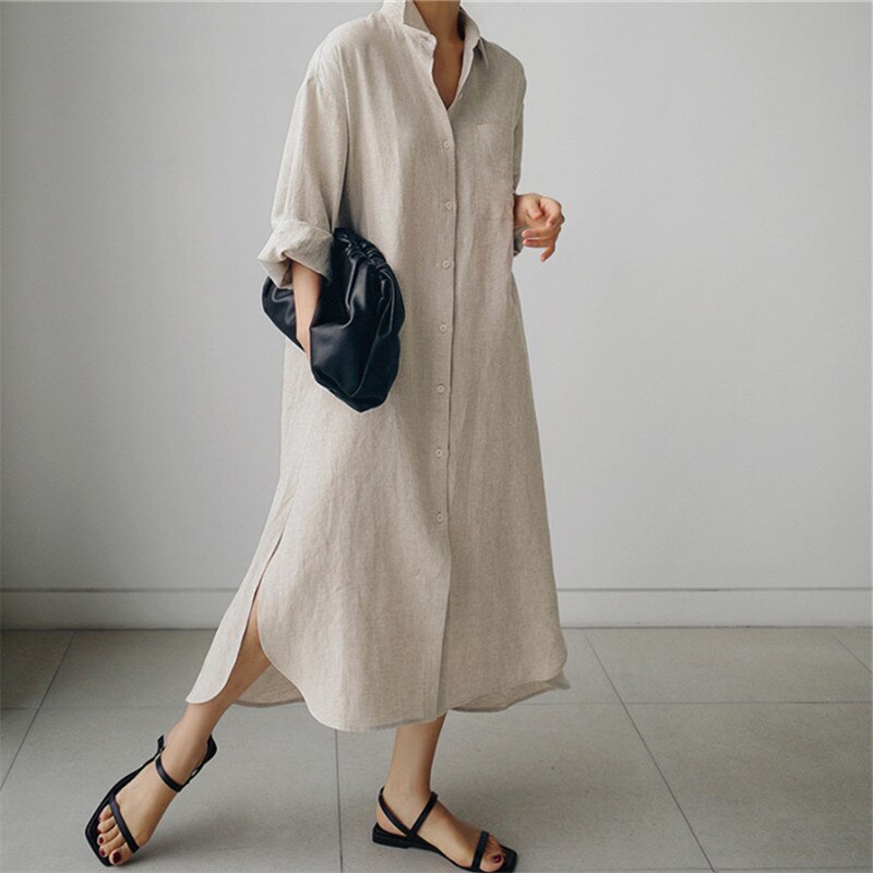 Women Long Sleeve Shirt Dress