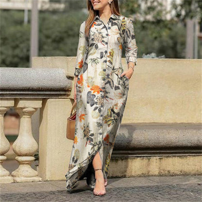 Elegant Long sleeve Floral Print Cotton Dress