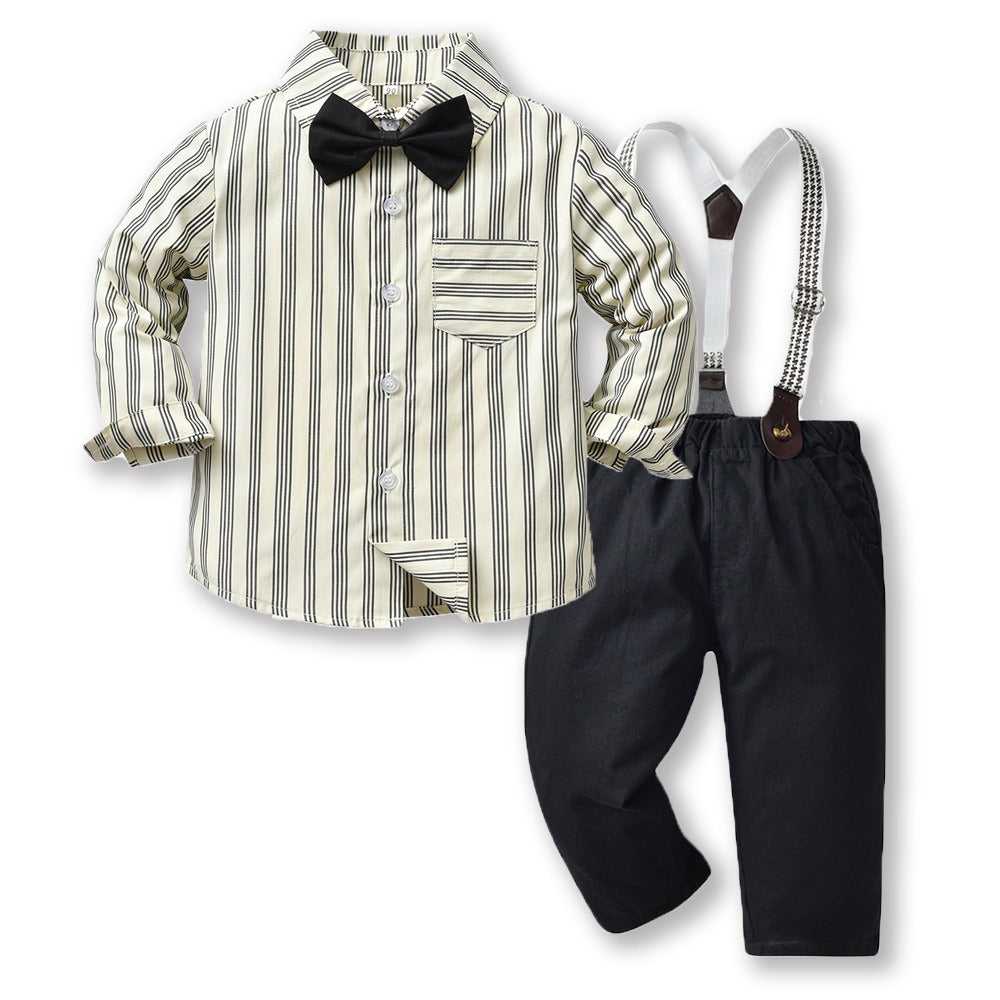 Boys' Suit Long Sleeve Suspenders Cotton Shirt set