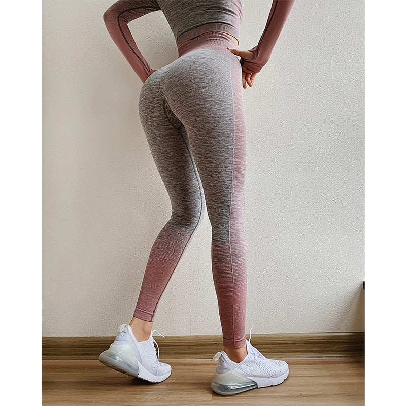 Women Seamless Long Sleeve Crop Top Yoga Leggings Set