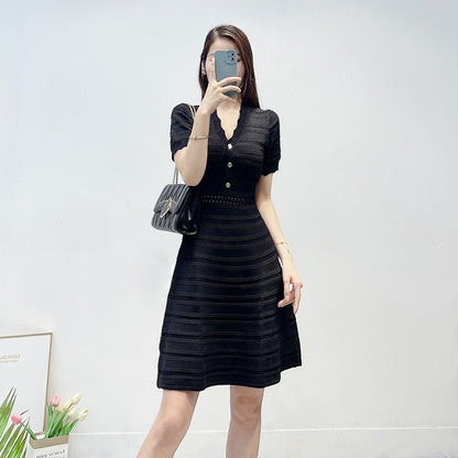 Elegant V-neck knitted Dress Express Yourself