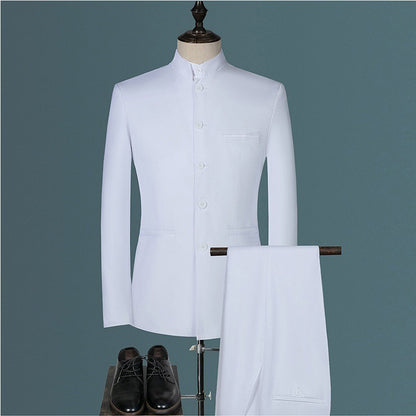 Men's Stand Collar Suits Set (3PCS Jacket ,Pants ,Vest)