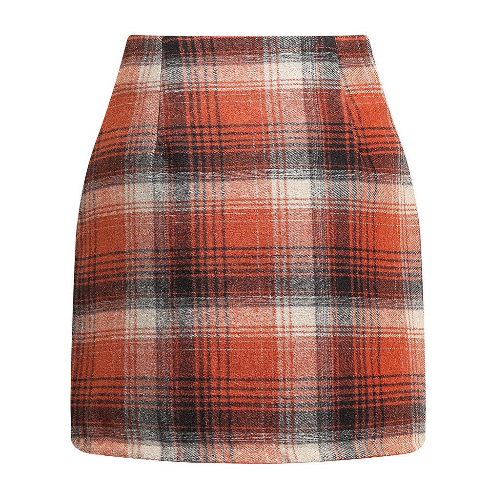 Women's high waisted plaid pencil wool mini skirt