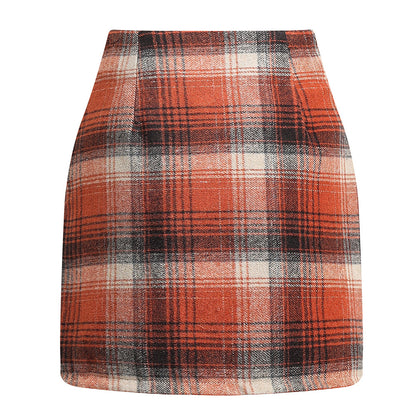 Women's high waisted plaid pencil wool mini skirt