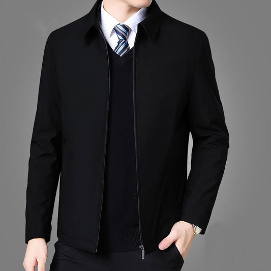 Mens Turn Down Collar Side Zipper Pocket Jacket