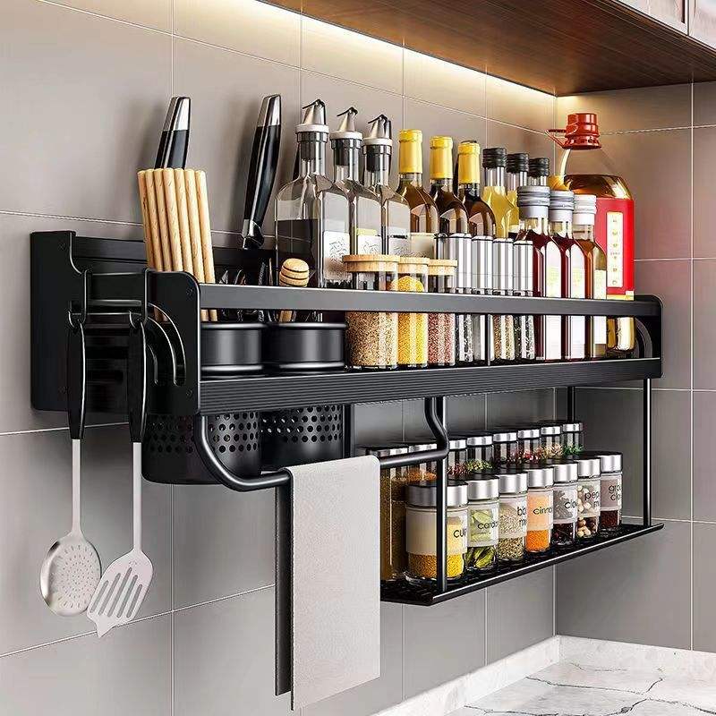 Aluminum kitchen wall-mounted multi-function kitchenware seasoning bottle holder organize storage rack