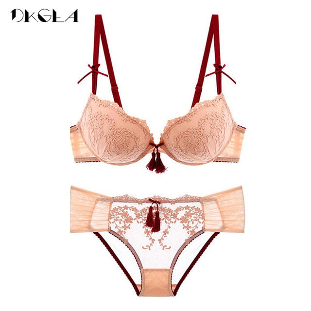 Soft Push up Thick Cotton Embroider Bra Set