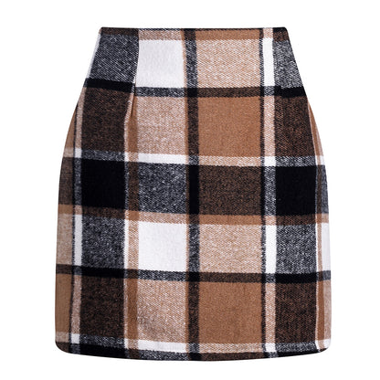 Women's high waisted plaid pencil wool mini skirt