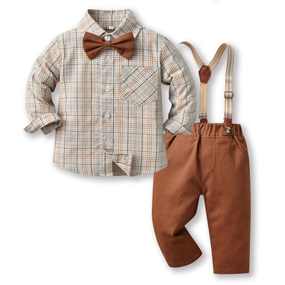 Boys' Suit Long Sleeve Suspenders Cotton Shirt set