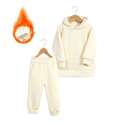 Thickened Autumn And Winter Clothing Children's Sports Suit Casual Pullover Hooded Sweater Trousers Two-Piece Set