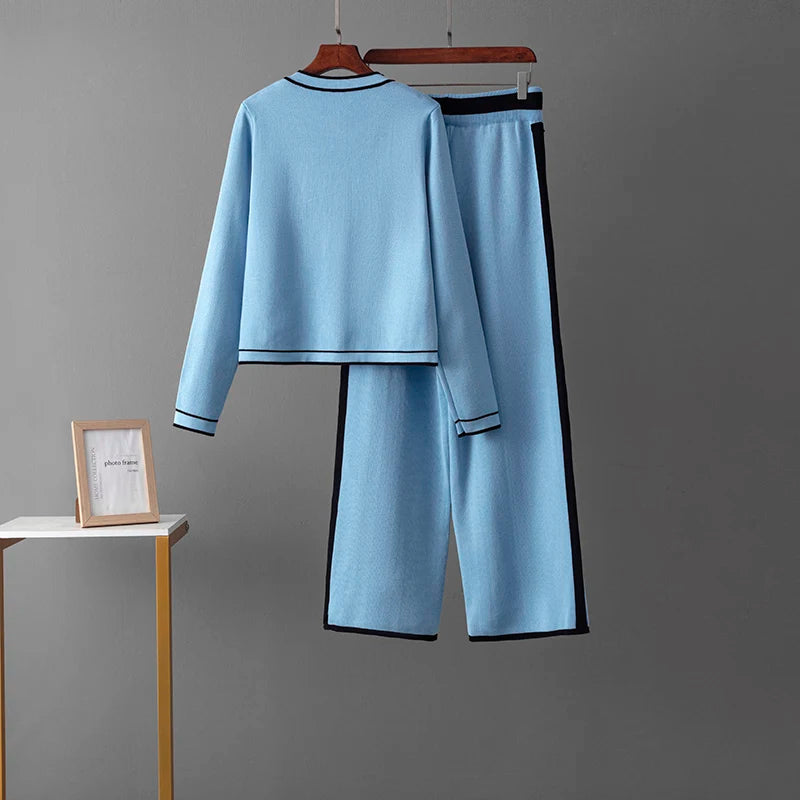 Women Elegant Sweater Two Piece Set Long Sleeve Bowknot Dress