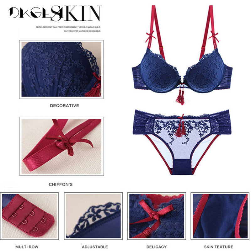 Soft Push up Thick Cotton Embroider Bra Set