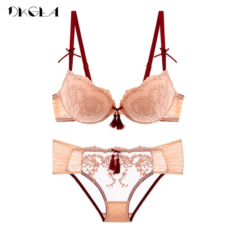 Soft Push up Thick Cotton Embroider Bra Set