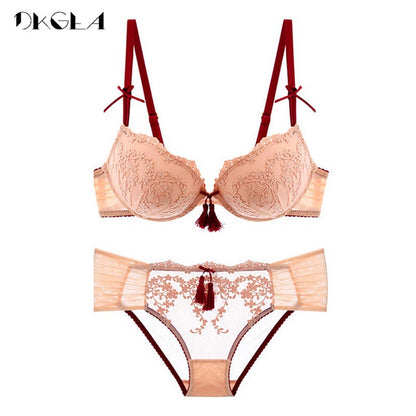 Soft Push up Thick Cotton Embroider Bra Set