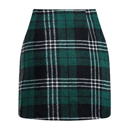 Women's high waisted plaid pencil wool mini skirt