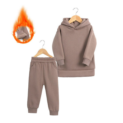 Thickened Autumn And Winter Clothing Children's Sports Suit Casual Pullover Hooded Sweater Trousers Two-Piece Set