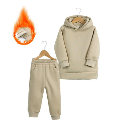 Thickened Autumn And Winter Clothing Children's Sports Suit Casual Pullover Hooded Sweater Trousers Two-Piece Set