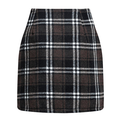 Women's high waisted plaid pencil wool mini skirt