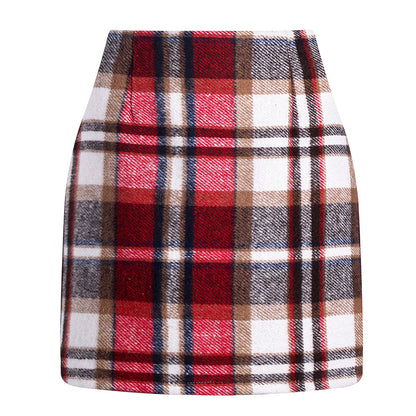 Women's high waisted plaid pencil wool mini skirt