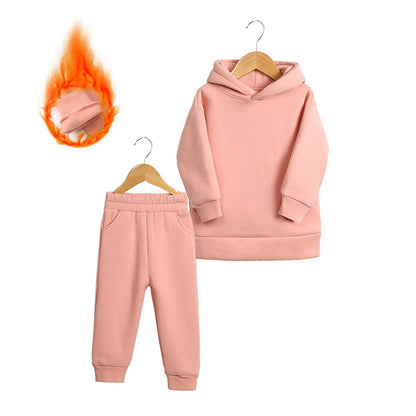 Thickened Autumn And Winter Clothing Children's Sports Suit Casual Pullover Hooded Sweater Trousers Two-Piece Set