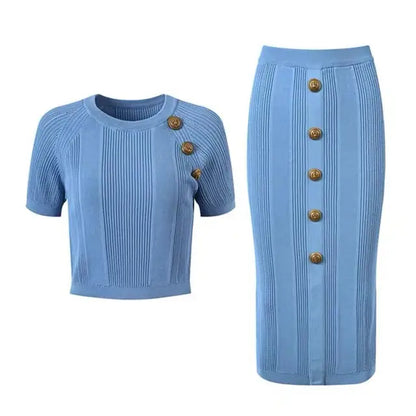 Women Vintage Slim Knit 2 Pcs Skirt Sets