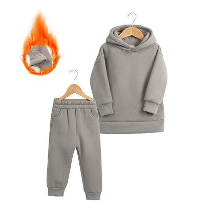 Thickened Autumn And Winter Clothing Children's Sports Suit Casual Pullover Hooded Sweater Trousers Two-Piece Set