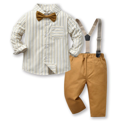 Boys' Suit Long Sleeve Suspenders Cotton Shirt set