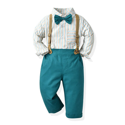 Boys' Suit Long Sleeve Suspenders Cotton Shirt set