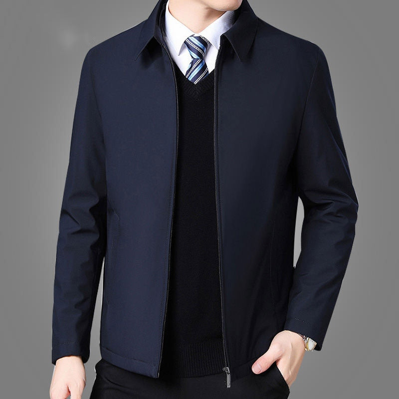 Mens Turn Down Collar Side Zipper Pocket Jacket