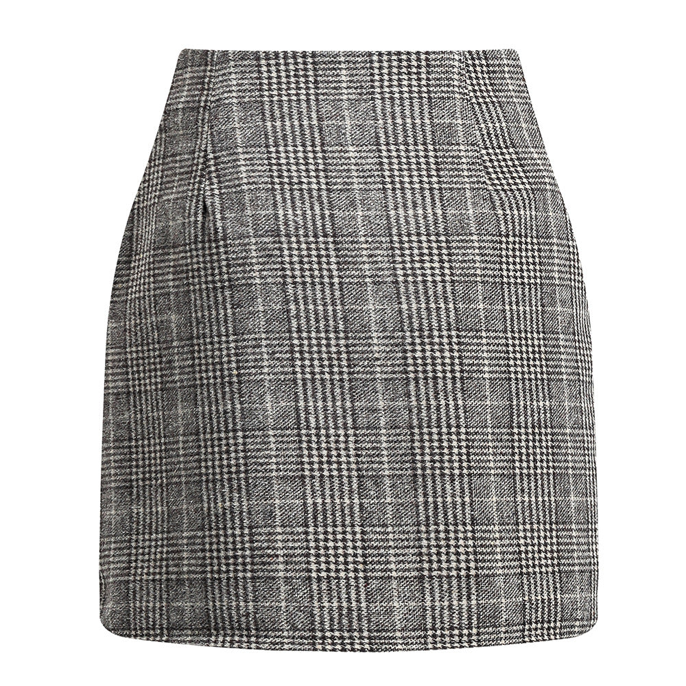 Women's high waisted plaid pencil wool mini skirt