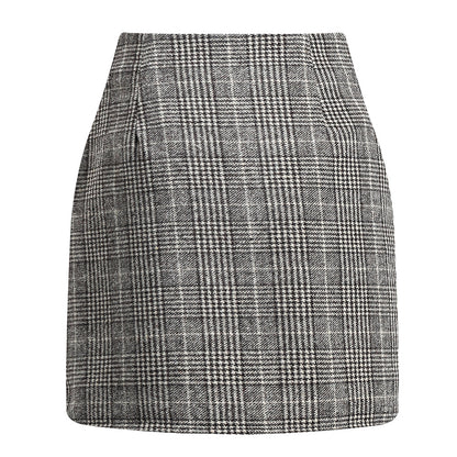 Women's high waisted plaid pencil wool mini skirt