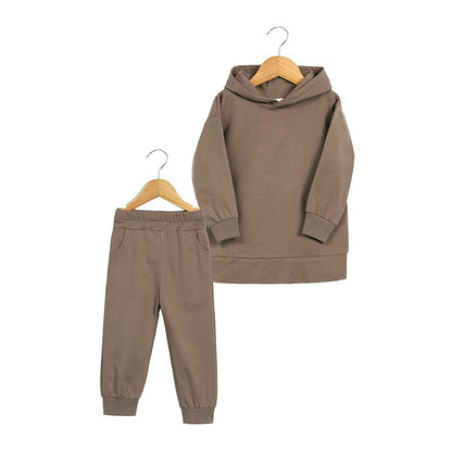 Thickened Autumn And Winter Clothing Children's Sports Suit Casual Pullover Hooded Sweater Trousers Two-Piece Set