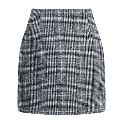 Women's high waisted plaid pencil wool mini skirt