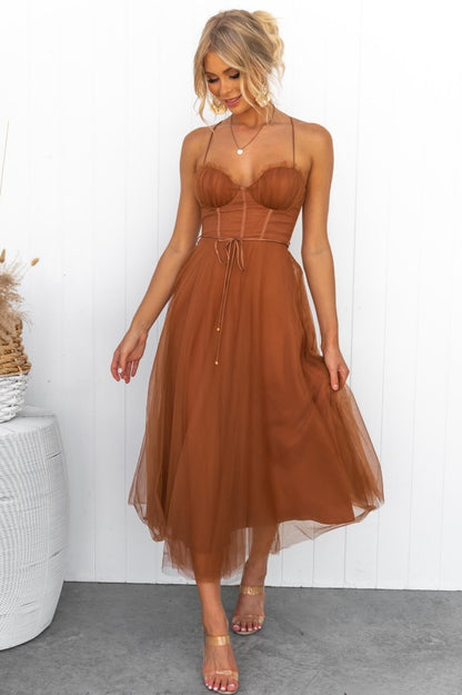 Elegant Suspender Mesh Party dress