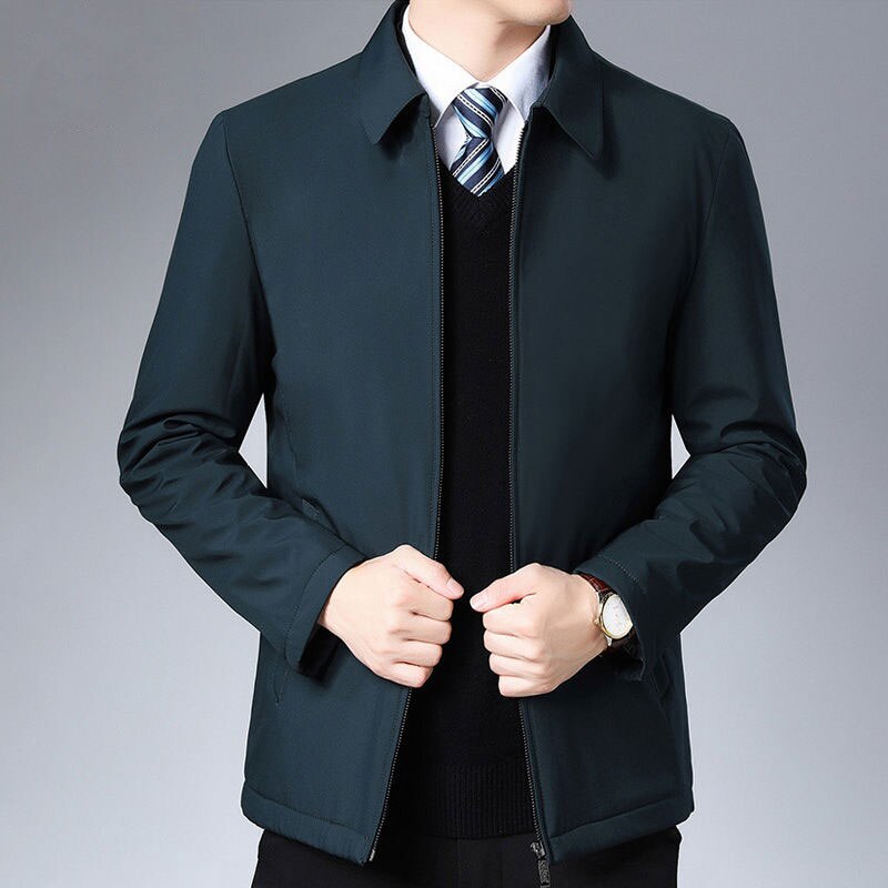 Mens Turn Down Collar Side Zipper Pocket Jacket