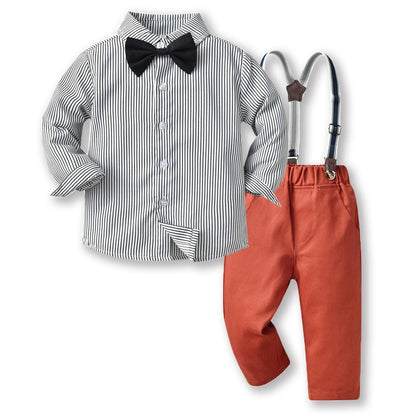 Boys' Suit Long Sleeve Suspenders Cotton Shirt set