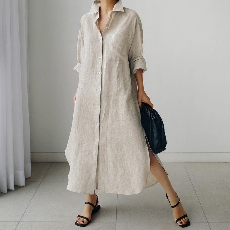 Women Long Sleeve Shirt Dress